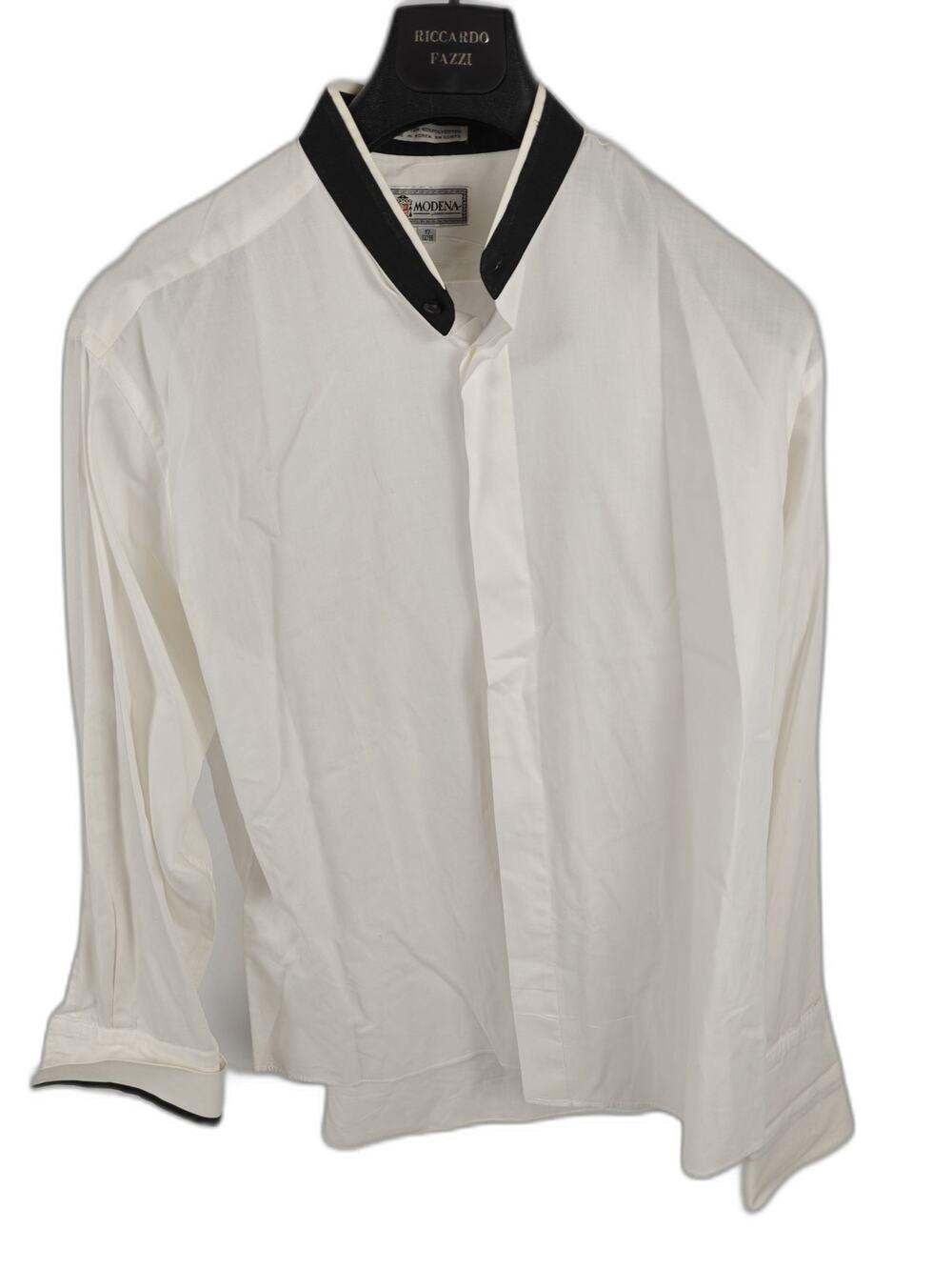 Men’s Modena Uomo French Cuff Dress Shirt White Black Trim 17 34/35